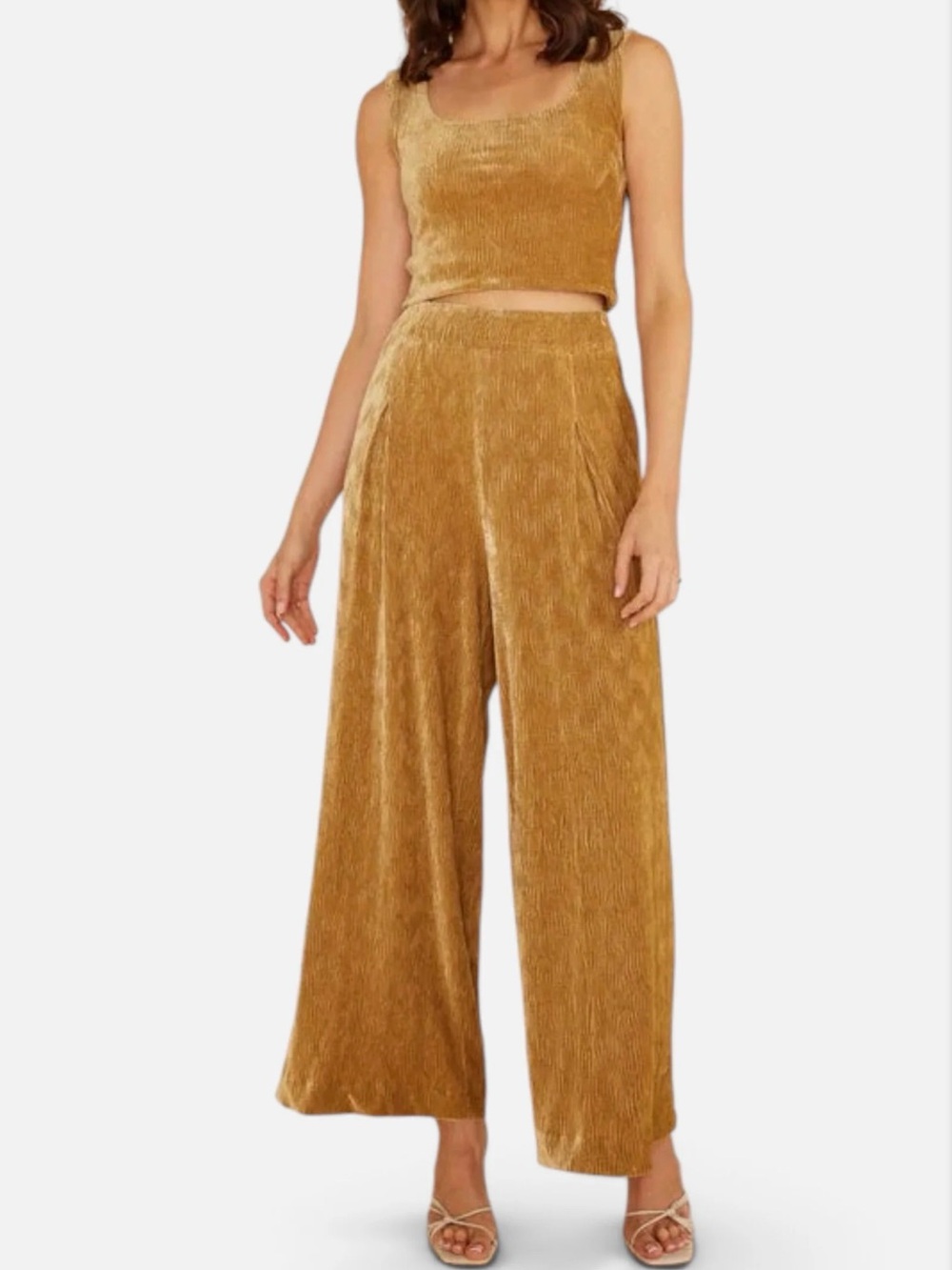 NWT MINKPINK Women’s Gold Velvet Wide-Leg